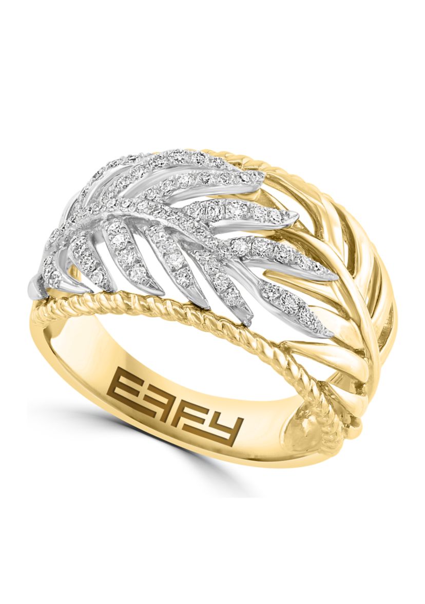 1/3 ct. t.w. Diamond Leaf Band Ring In 14K White & Yellow Gold 
