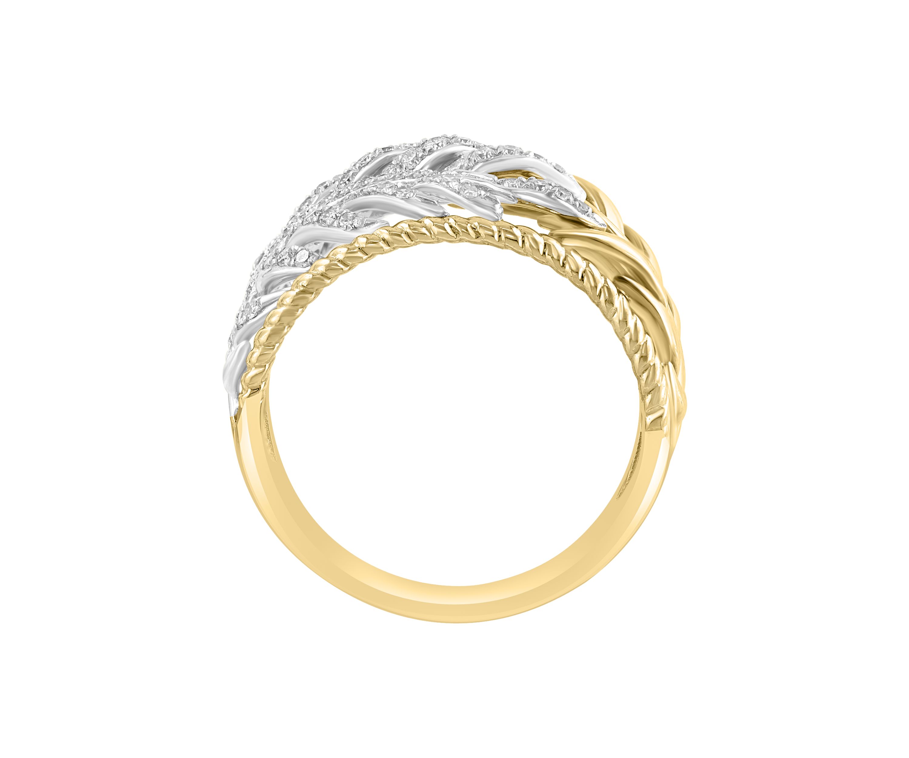 1/3 ct. t.w. Diamond Leaf Band Ring In 14K White & Yellow Gold 
