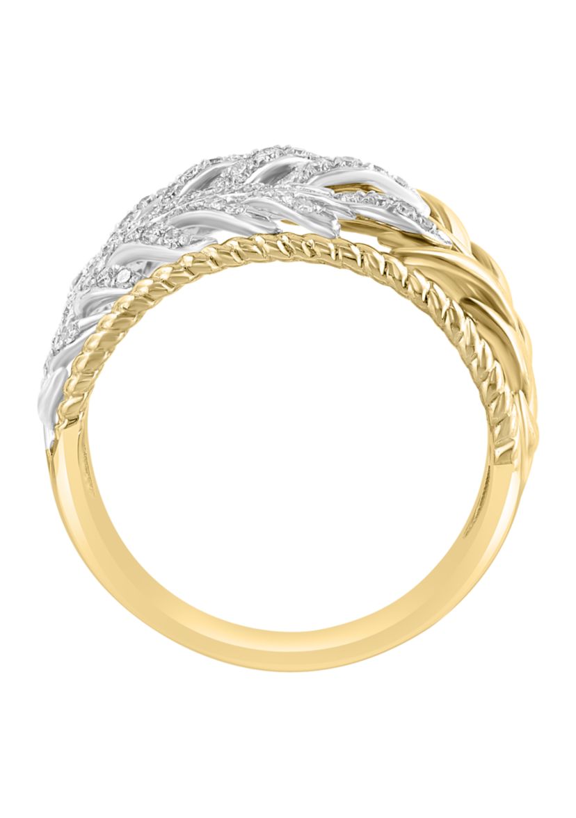 1/3 ct. t.w. Diamond Leaf Band Ring In 14K White & Yellow Gold 