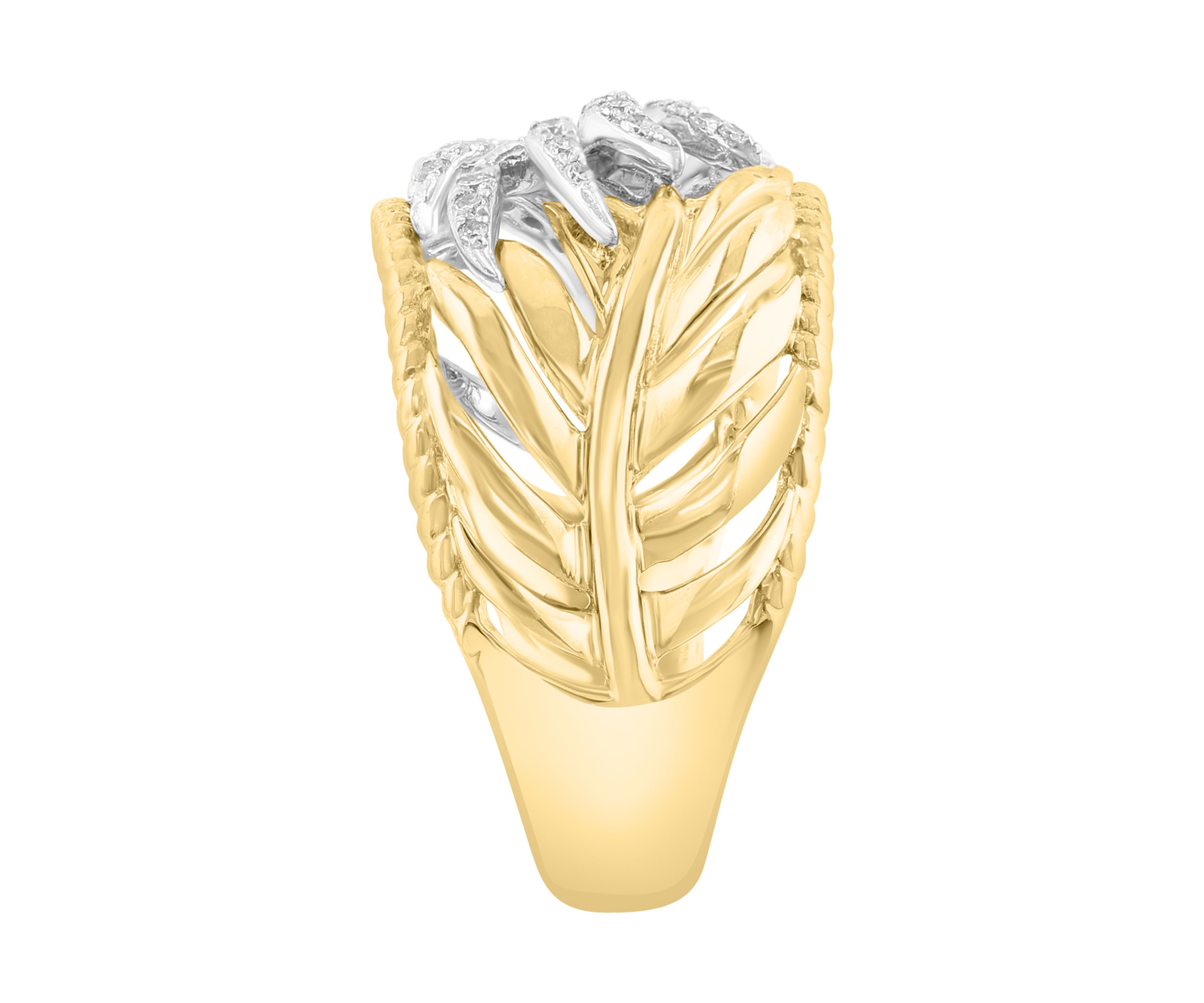 1/3 ct. t.w. Diamond Leaf Band Ring In 14K White & Yellow Gold 