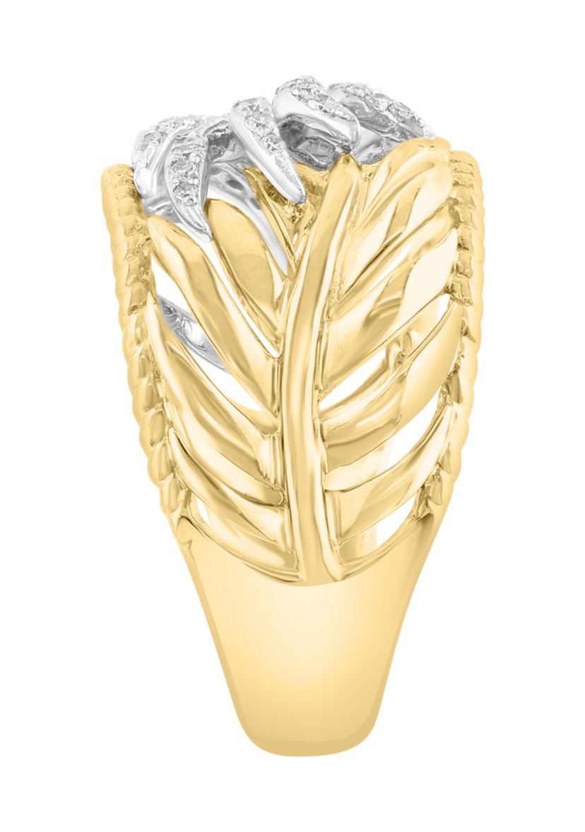 1/3 ct. t.w. Diamond Leaf Band Ring In 14K White & Yellow Gold 