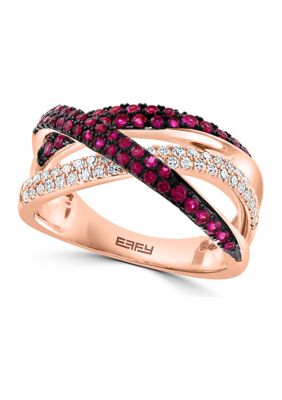 Effy 1/5 Ct. T.w. Diamond And Ruby Ring In 14K Rose Gold