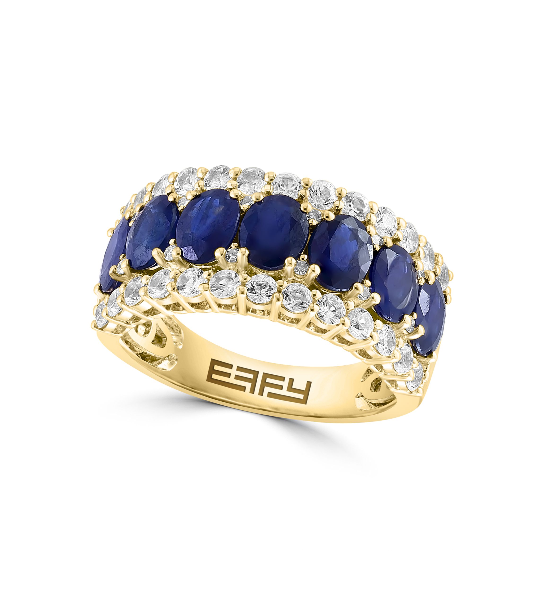 Diamond, Sapphire and White Sapphire Ring in 14K Yellow Gold