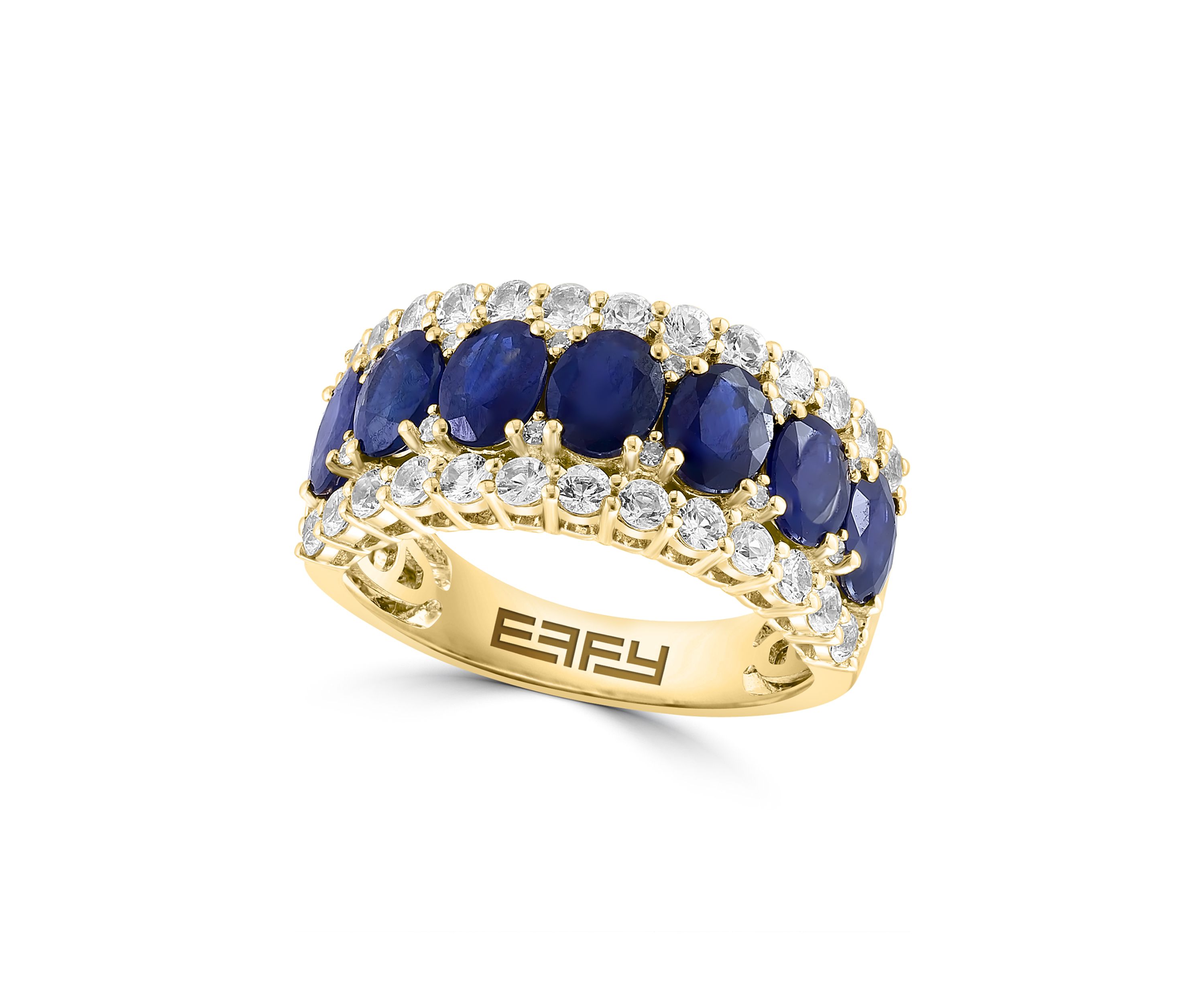 Diamond, Sapphire and White Sapphire Ring in 14K Yellow Gold