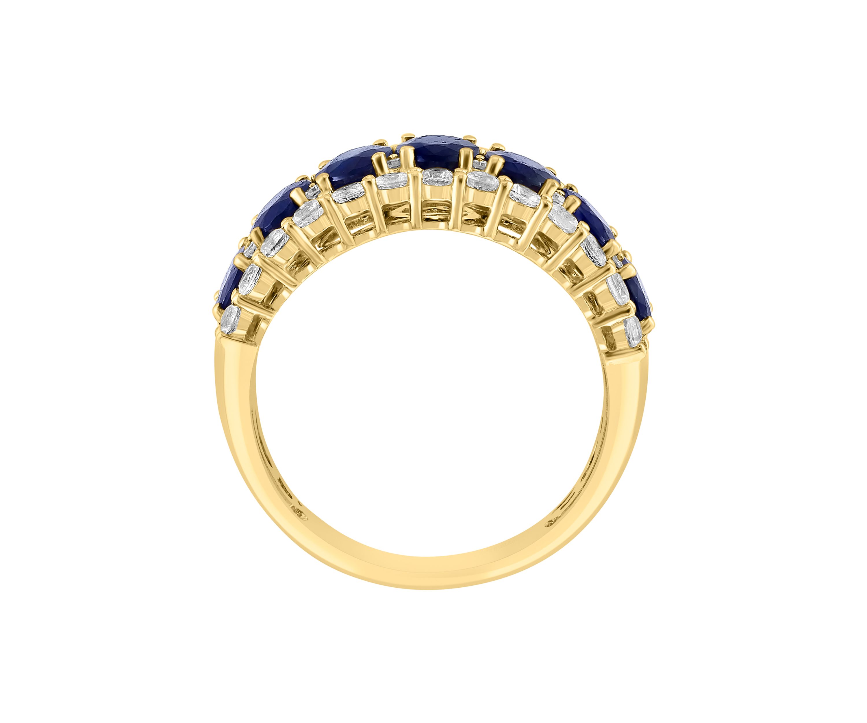Diamond, Sapphire and White Sapphire Ring in 14K Yellow Gold