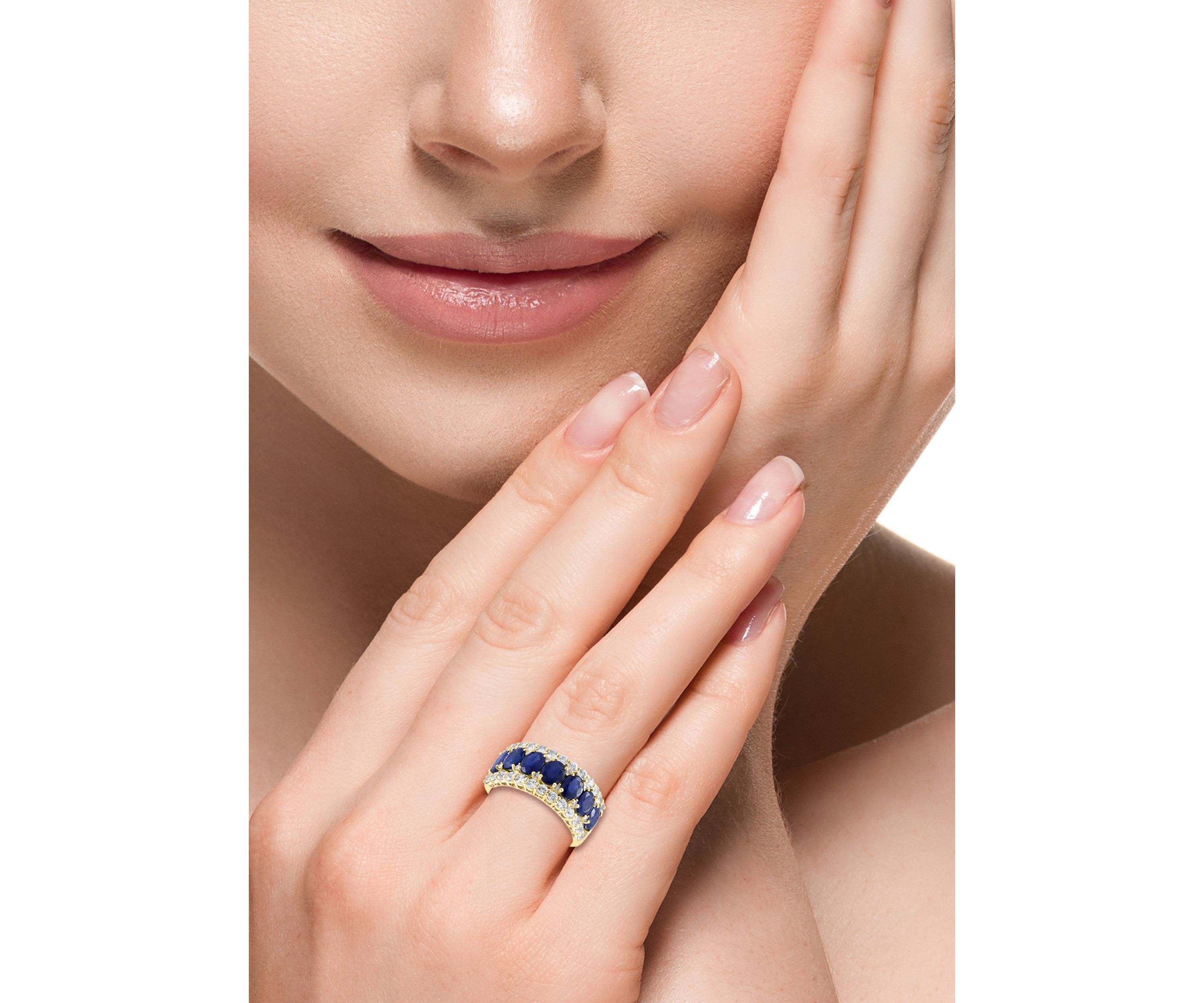 Diamond, Sapphire and White Sapphire Ring in 14K Yellow Gold