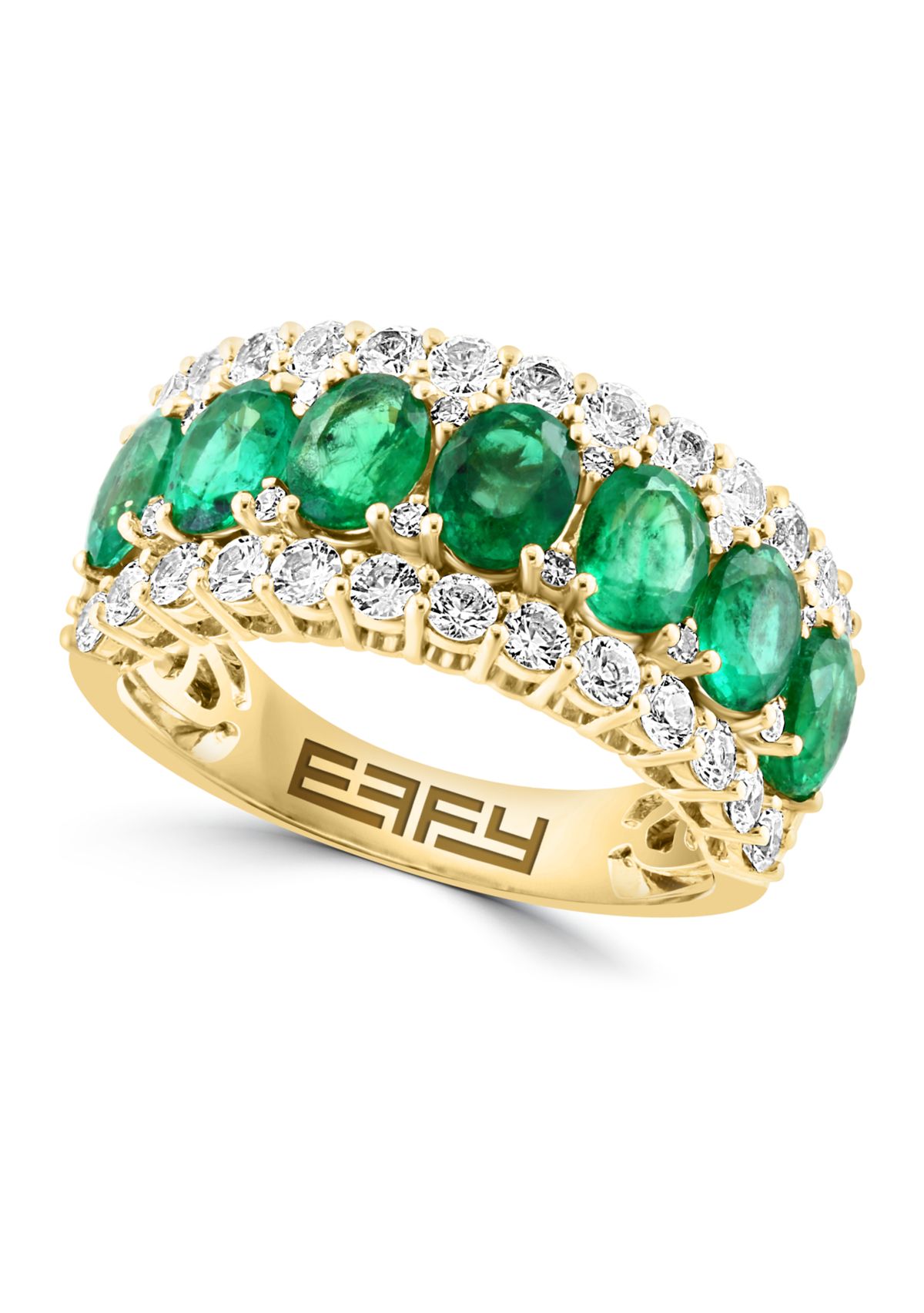 Diamond, Emerald and White Sapphire Ring in 14K Yellow Gold