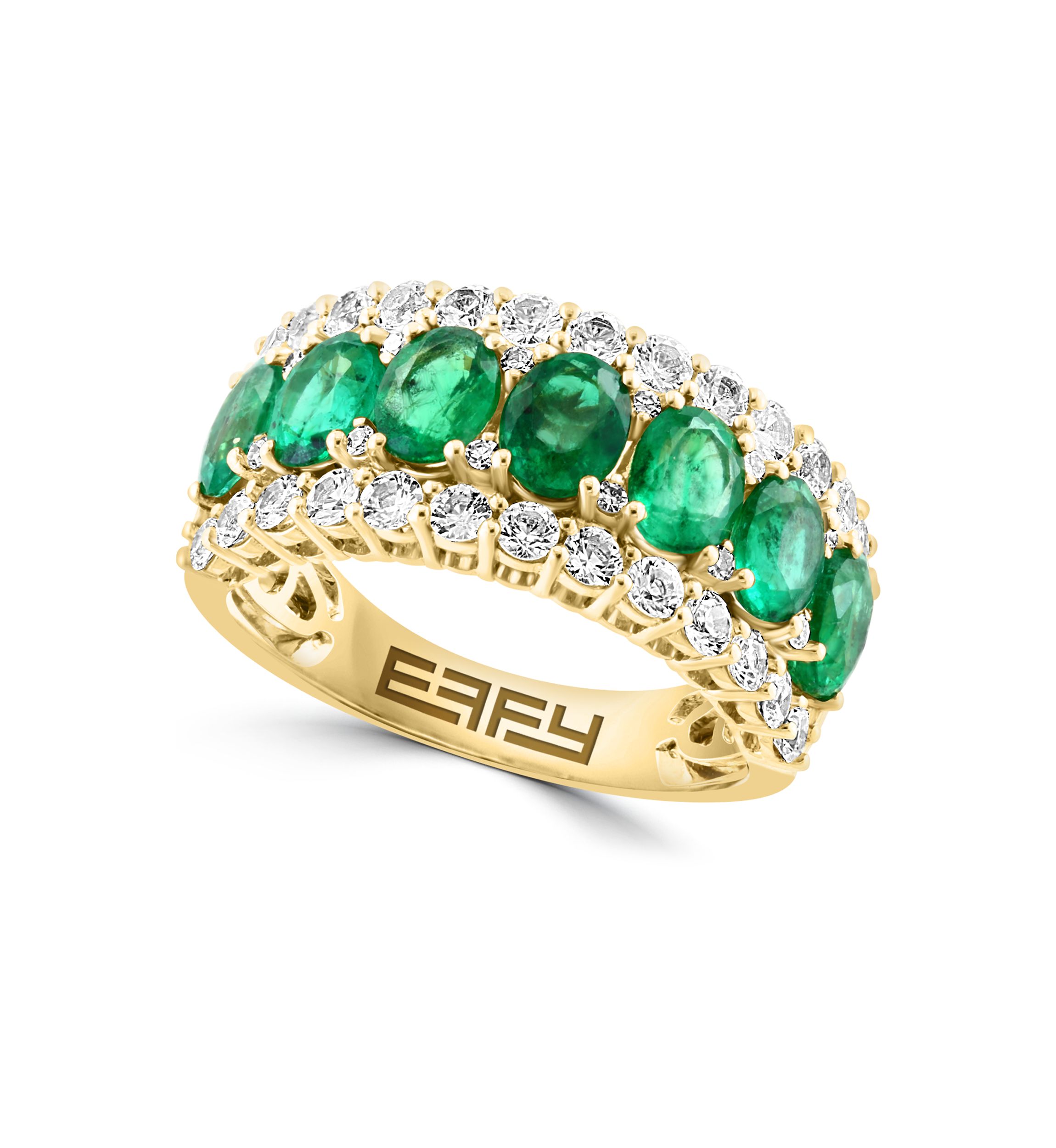 Diamond, Emerald and White Sapphire Ring in 14K Yellow Gold