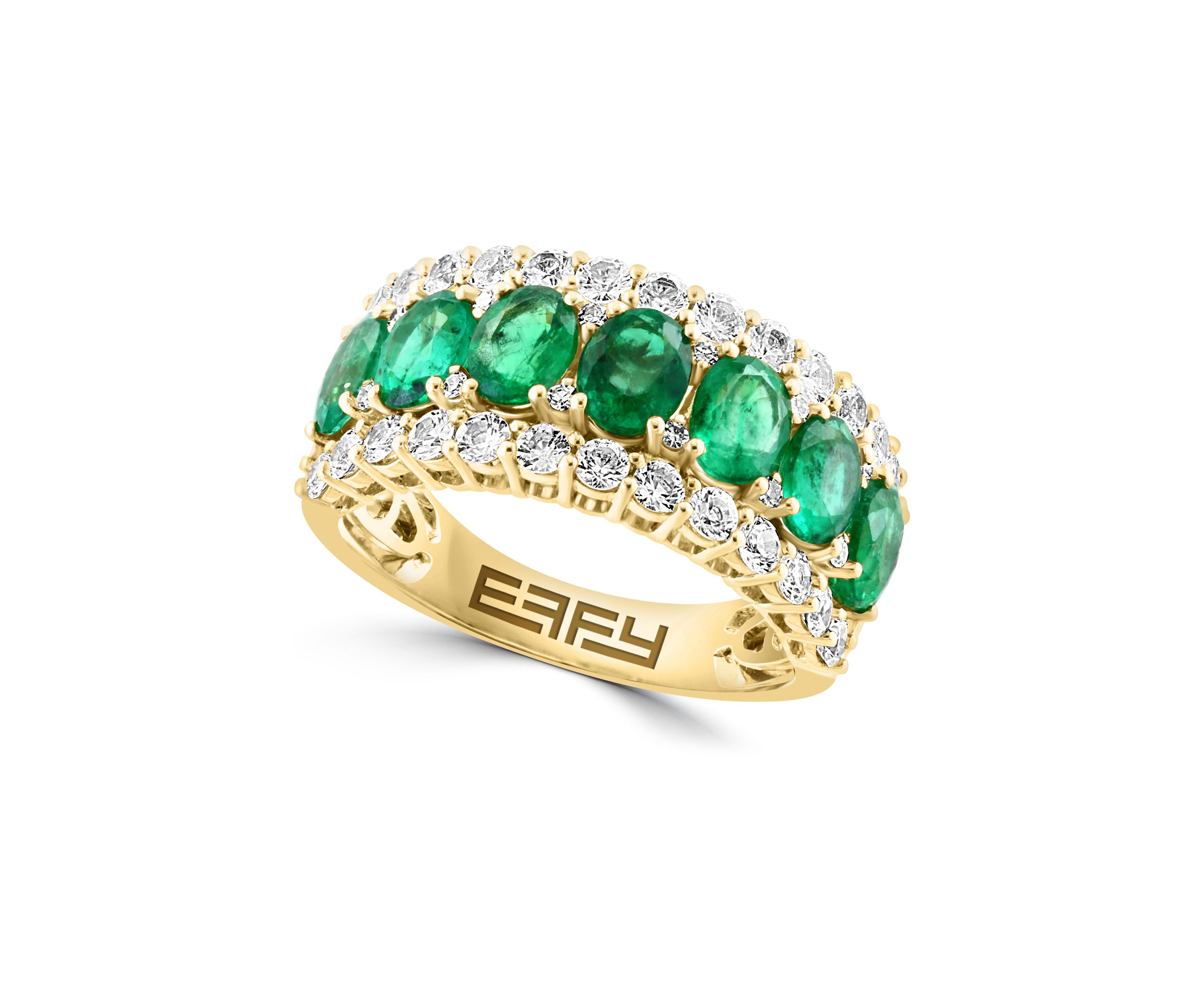 Diamond, Emerald and White Sapphire Ring in 14K Yellow Gold