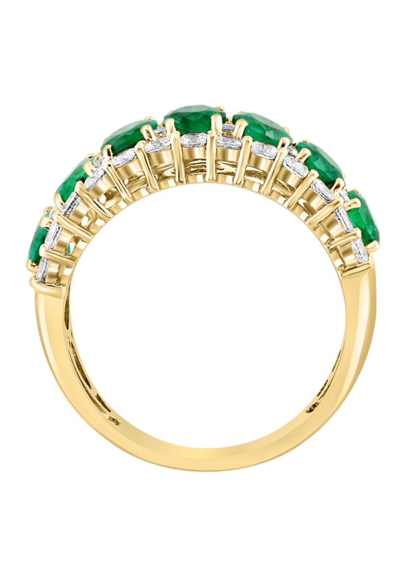 Diamond, Emerald and White Sapphire Ring in 14K Yellow Gold