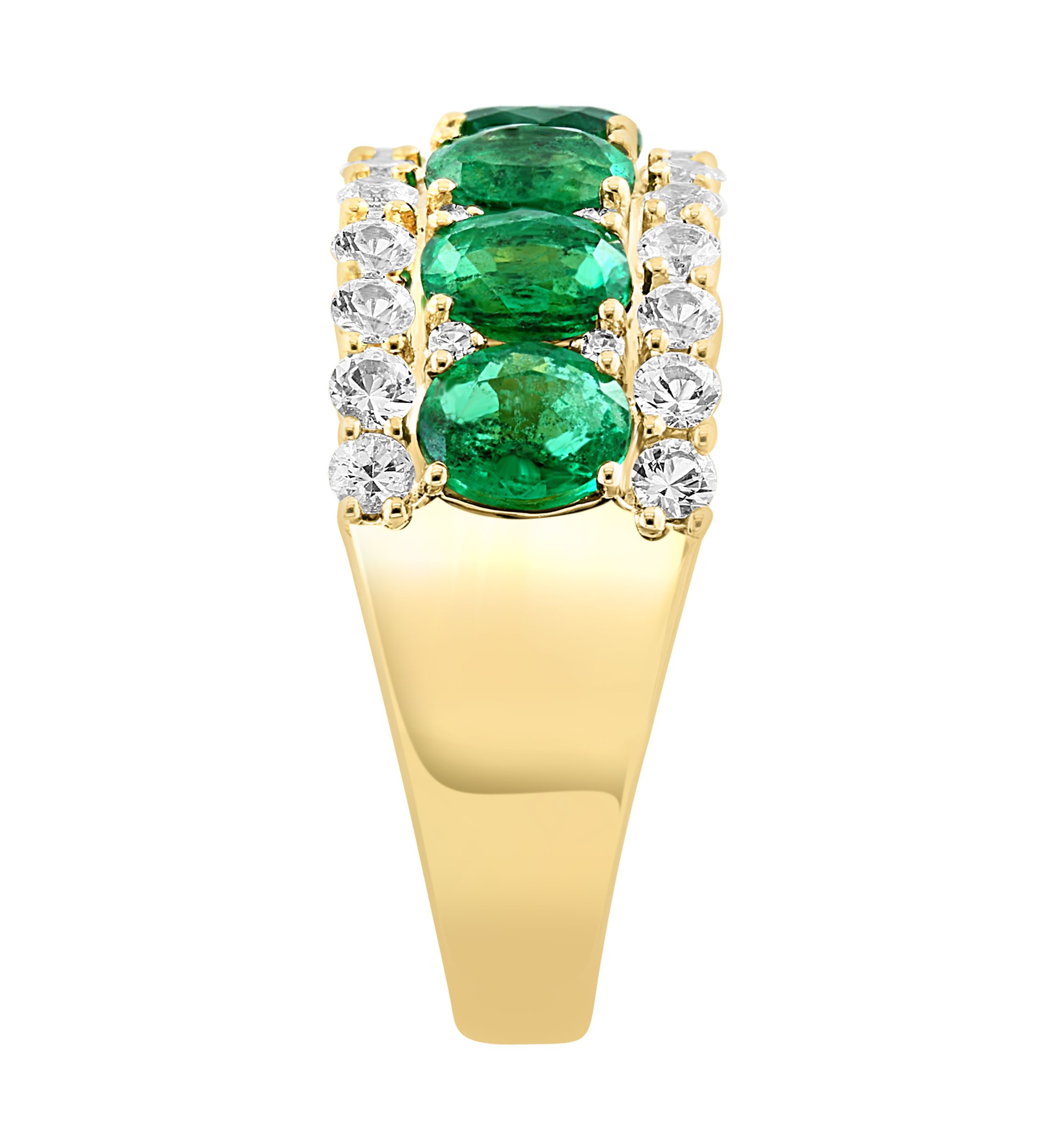 Diamond, Emerald and White Sapphire Ring in 14K Yellow Gold