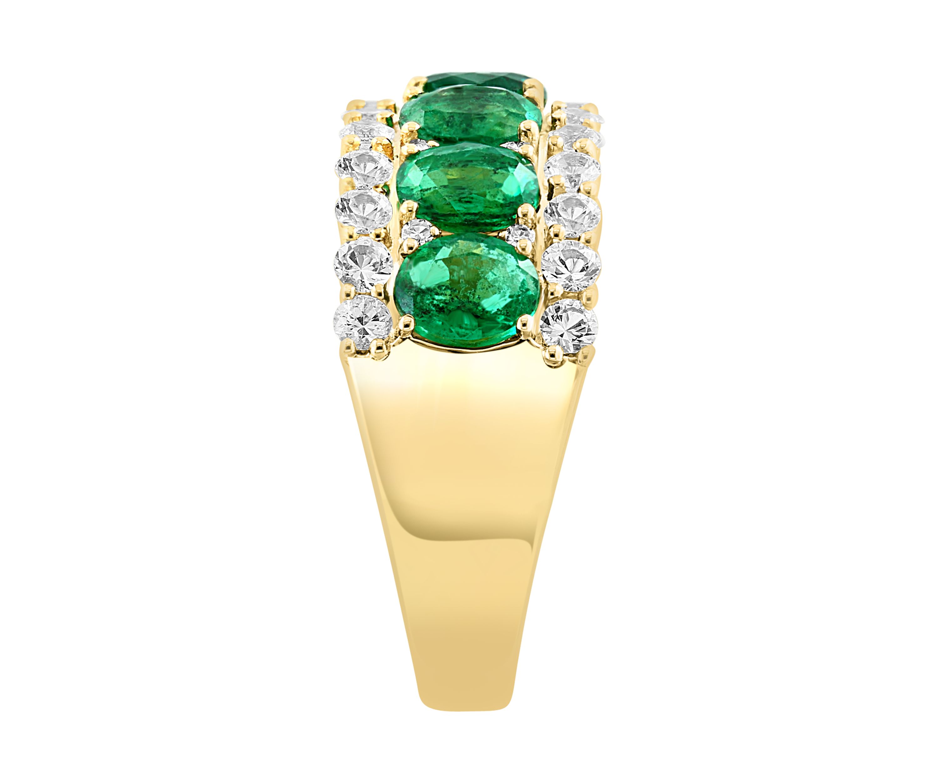 Diamond, Emerald and White Sapphire Ring in 14K Yellow Gold