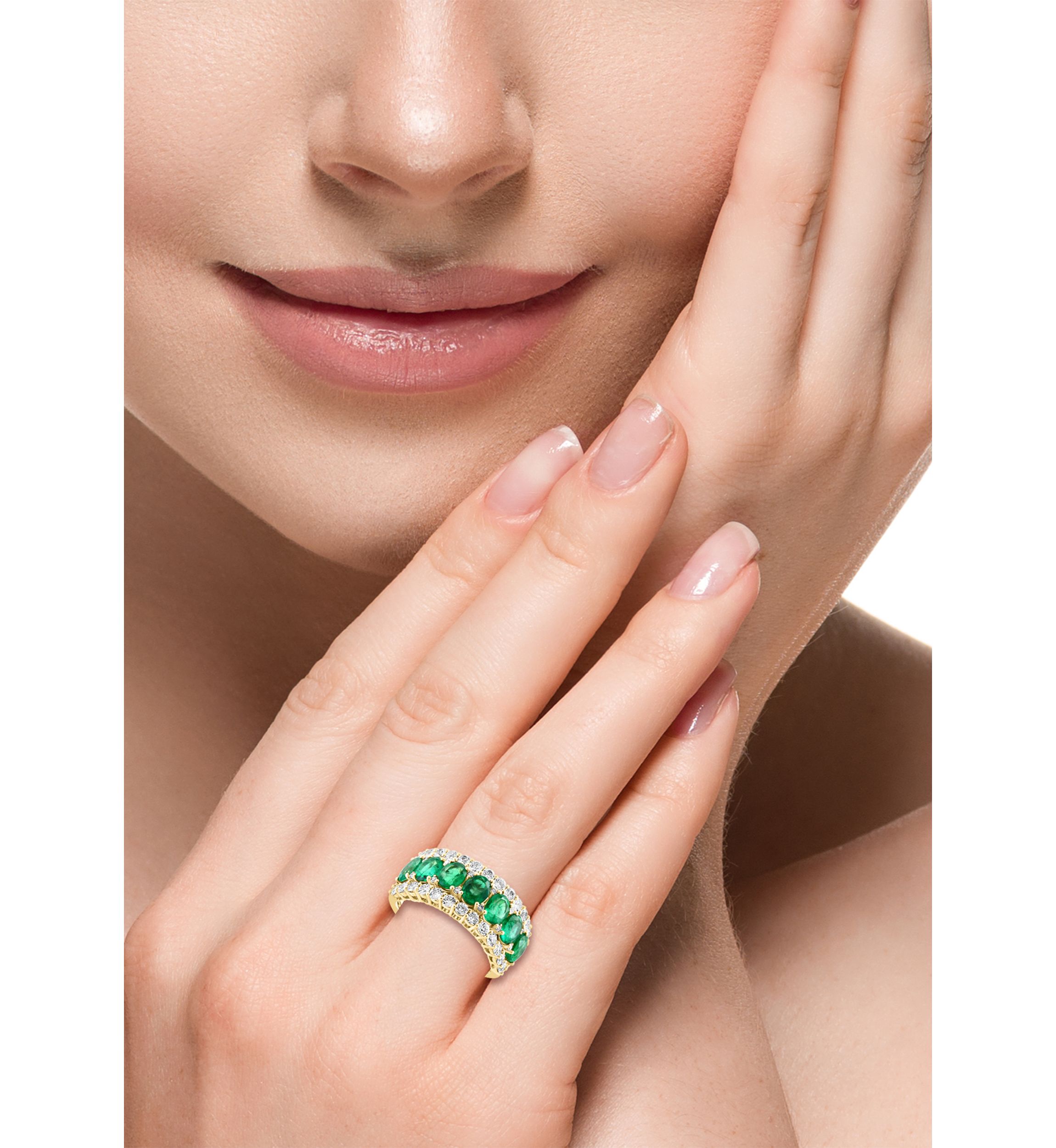 Diamond, Emerald and White Sapphire Ring in 14K Yellow Gold
