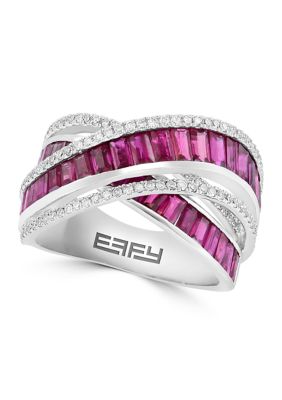 Effy 14K White Gold Diamond And Natural Ruby Ring