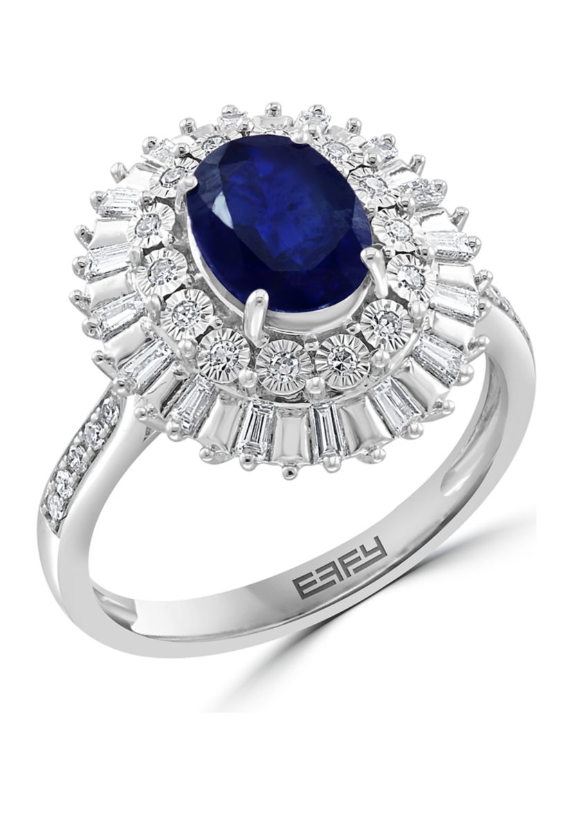 14K White Gold Diamond and Natural Sapphire Ring