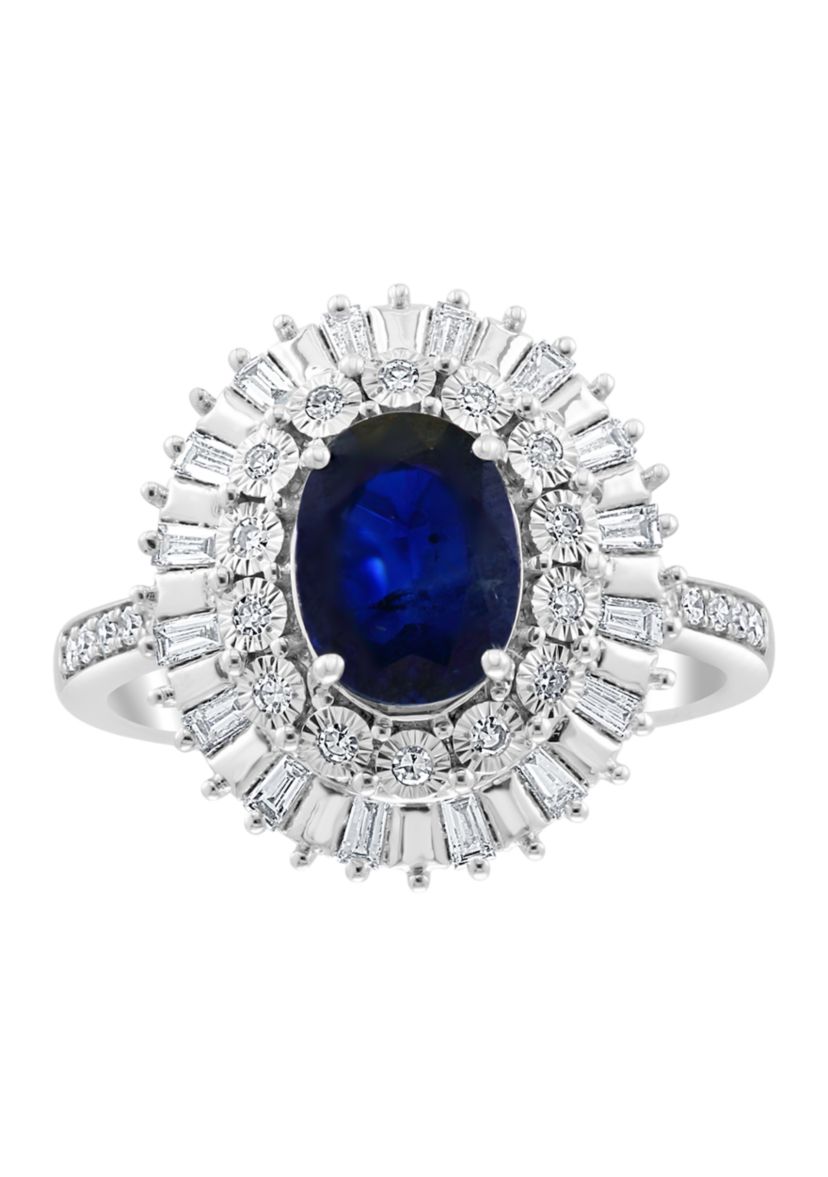 14K White Gold Diamond and Natural Sapphire Ring
