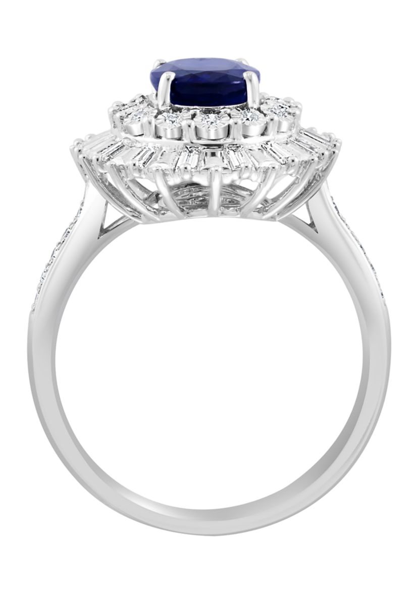 14K White Gold Diamond and Natural Sapphire Ring