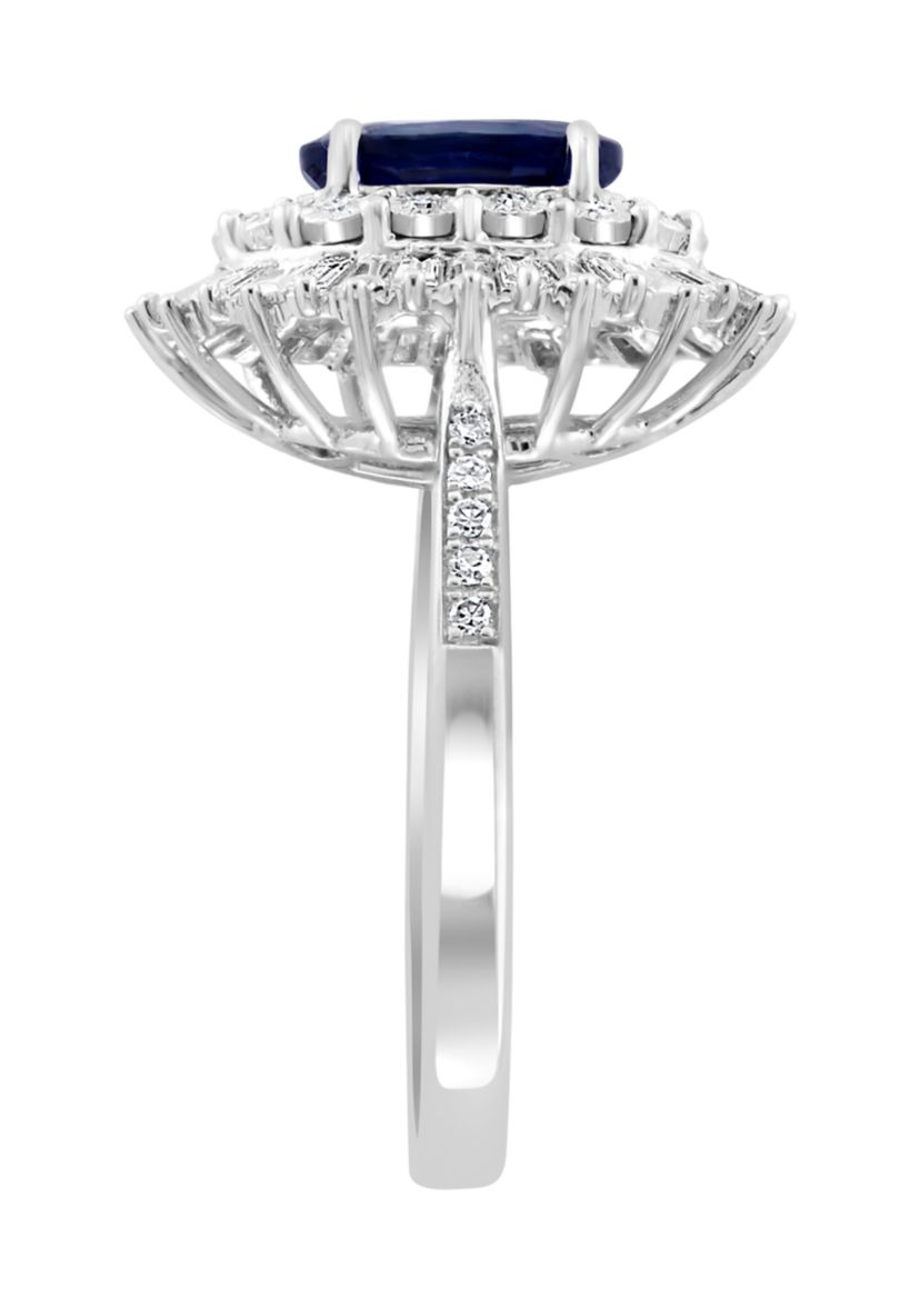 14K White Gold Diamond and Natural Sapphire Ring