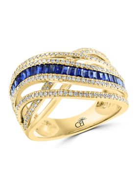 Effy Diamond And Sapphire Crisscross Ring In 14K Yellow Gold