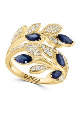 Effy Diamond And Sapphire Ring In 14K Yellow Gold