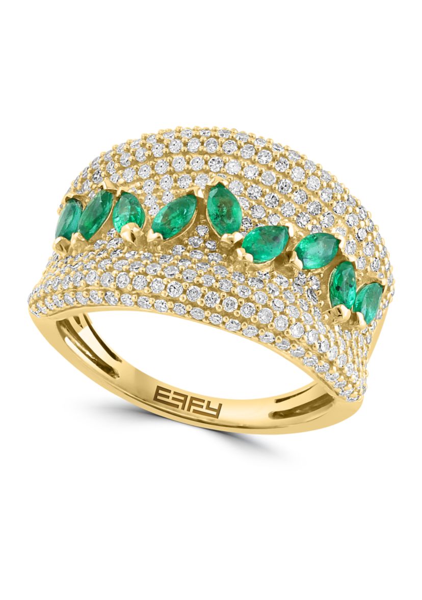 1 ct. t.w. Diamond, Natural Emerald Ring in 14K Yellow Gold 