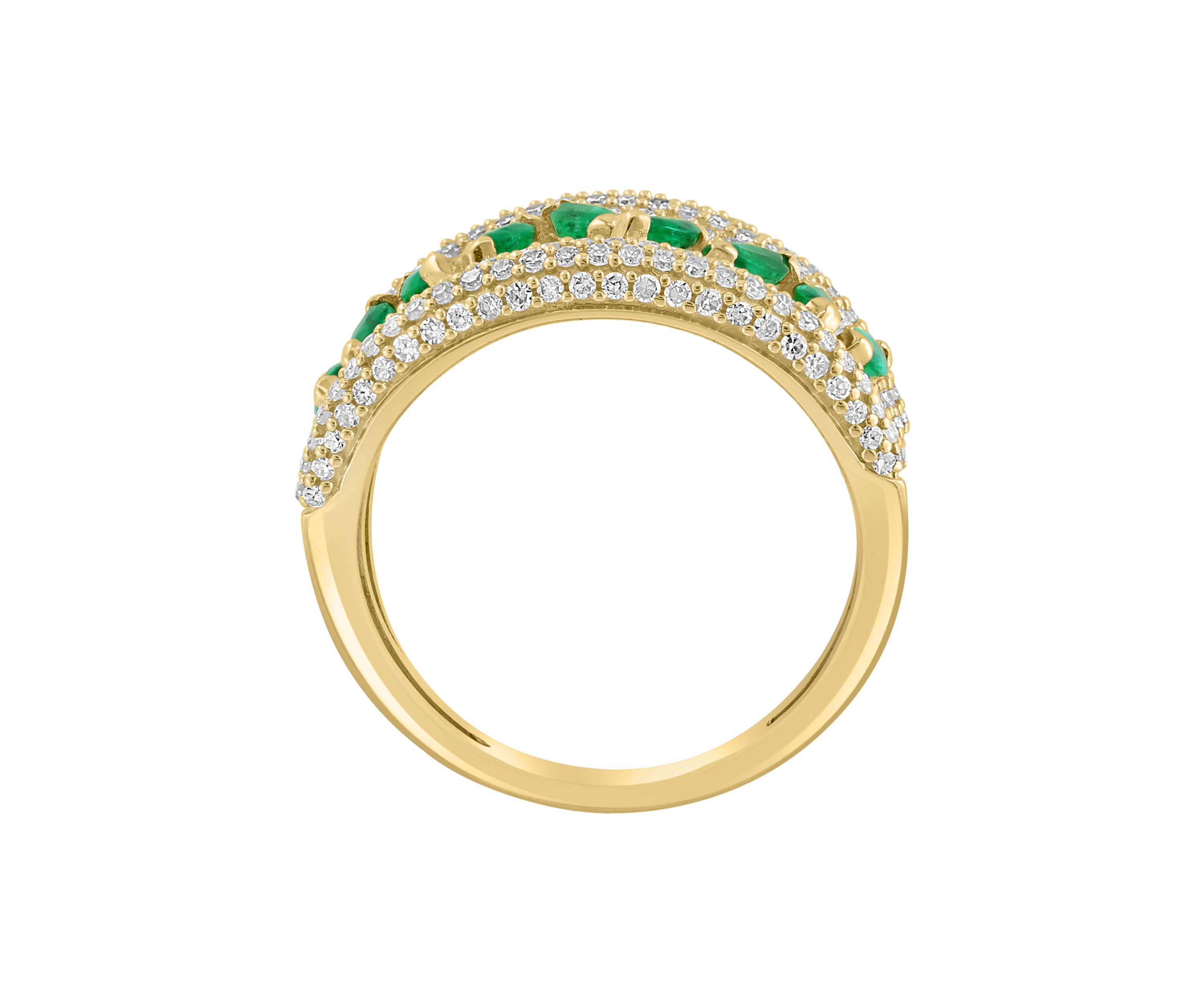 1 ct. t.w. Diamond, Natural Emerald Ring in 14K Yellow Gold 