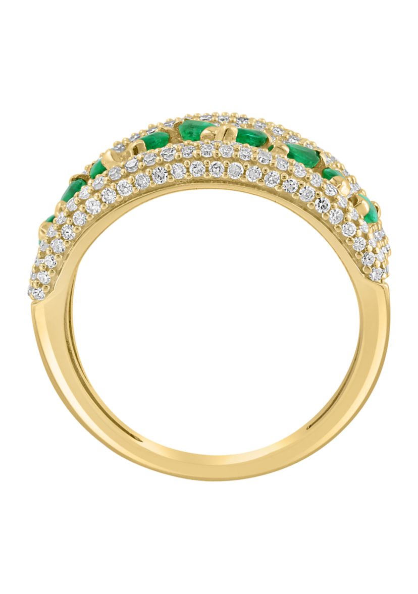 1 ct. t.w. Diamond, Natural Emerald Ring in 14K Yellow Gold 