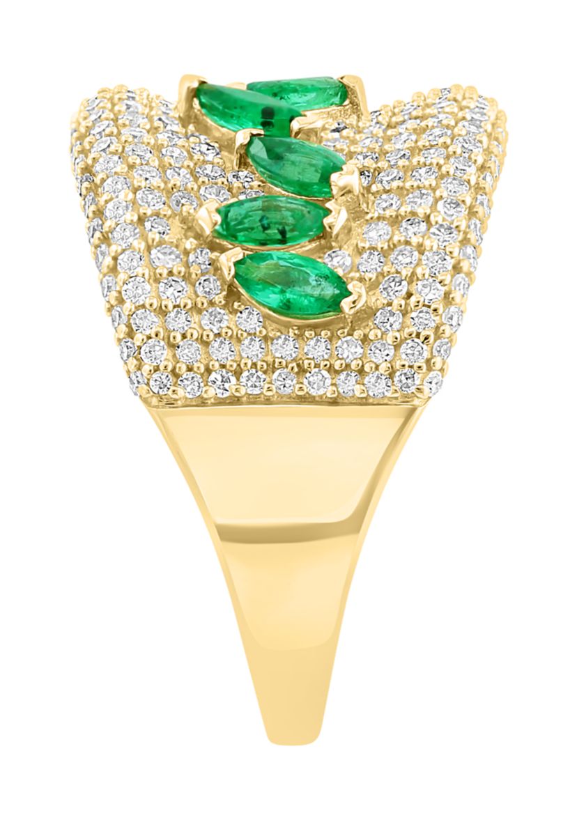 1 ct. t.w. Diamond, Natural Emerald Ring in 14K Yellow Gold 