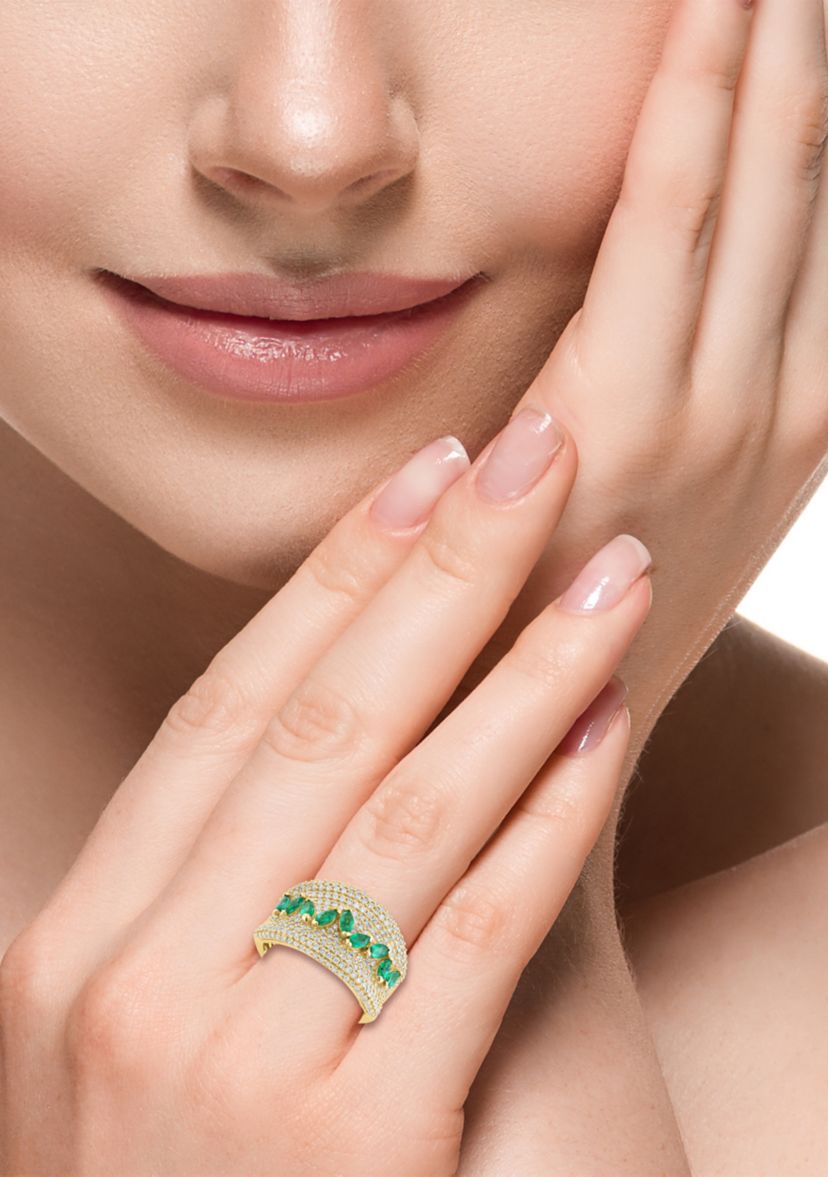 1 ct. t.w. Diamond, Natural Emerald Ring in 14K Yellow Gold 
