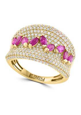 Effy 1 Ct. T.w. Diamond, Natural Ruby Ring In 14K Yellow Gold, 7 -  0191120807881