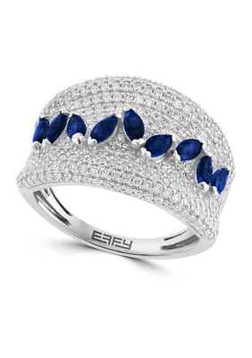 Effy 1 Ct. T.w. Diamond, Natural Sapphire Ring In 14K White Gold