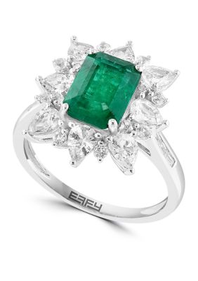 Effy 1/10 ct. t.w. Diamond, Natural Emerald, White Sapphire Ring in 14k White Gold, 7