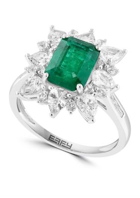Effy 1/10 Ct. T.w. Diamond, Natural Emerald, White Sapphire Ring In 14K White Gold