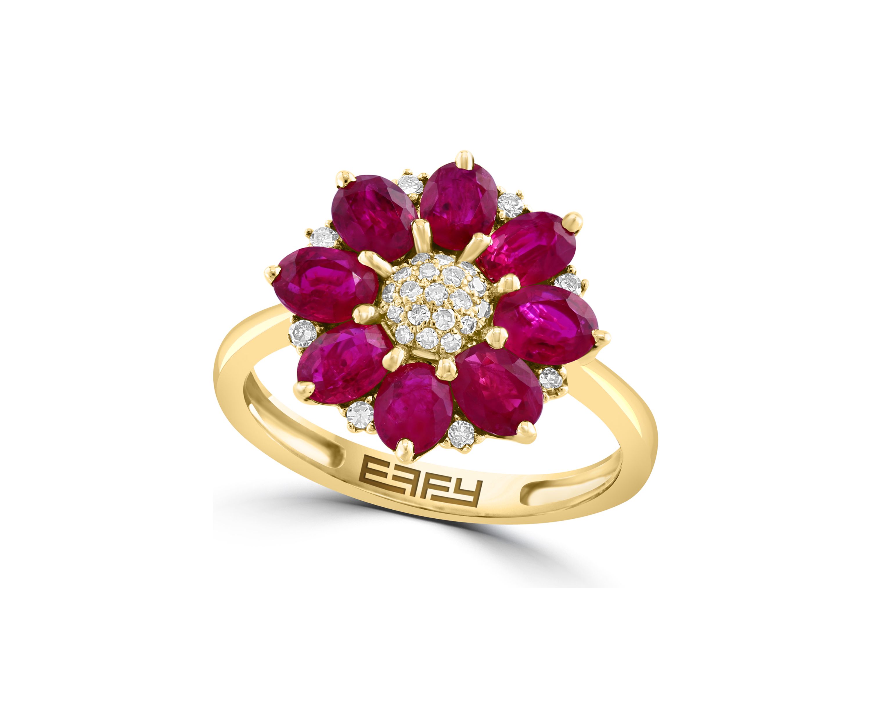 1/8 ct. t.w. Diamond and Natural Ruby Flower Ring in 14K Yellow Gold