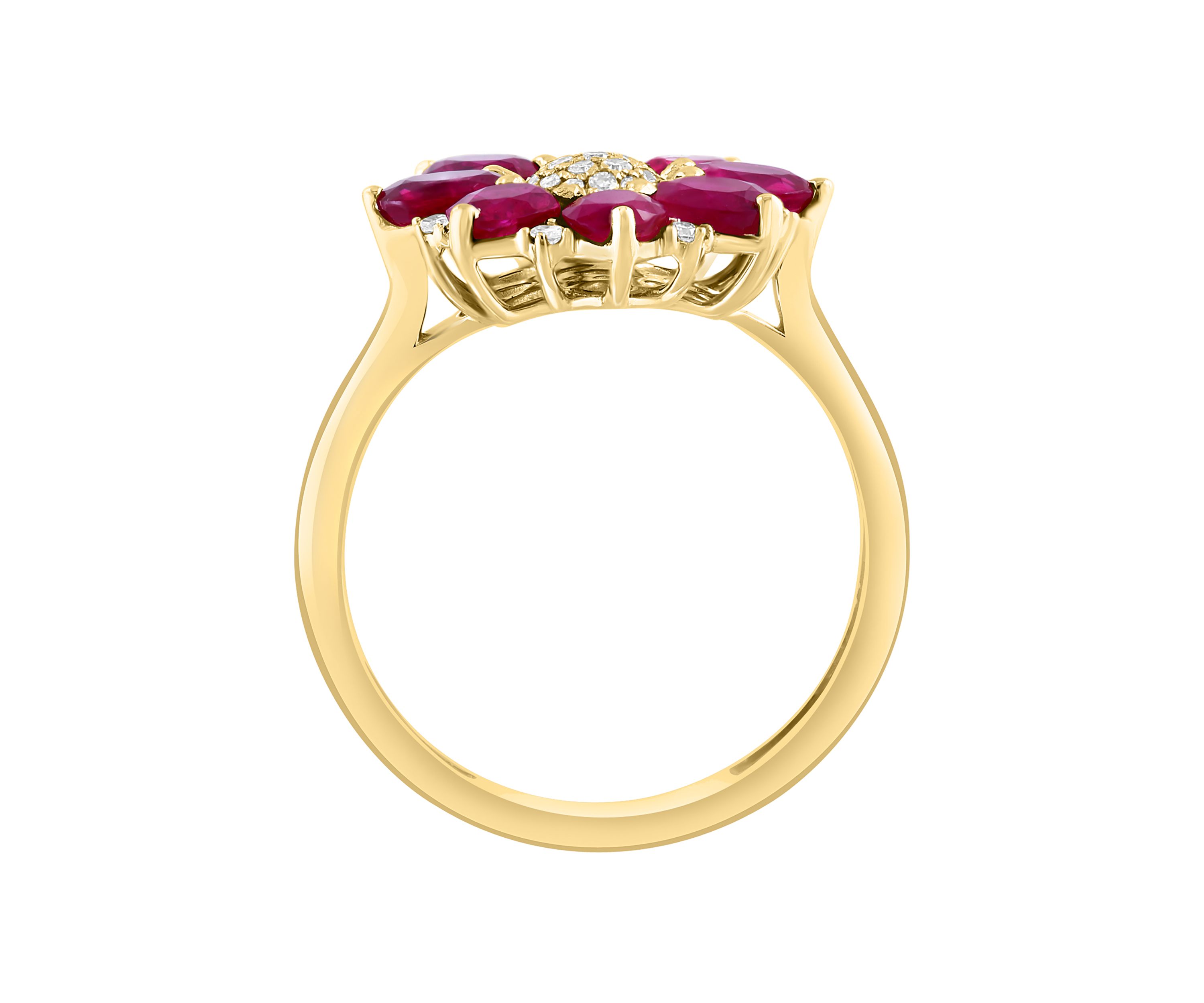 1/8 ct. t.w. Diamond and Natural Ruby Flower Ring in 14K Yellow Gold