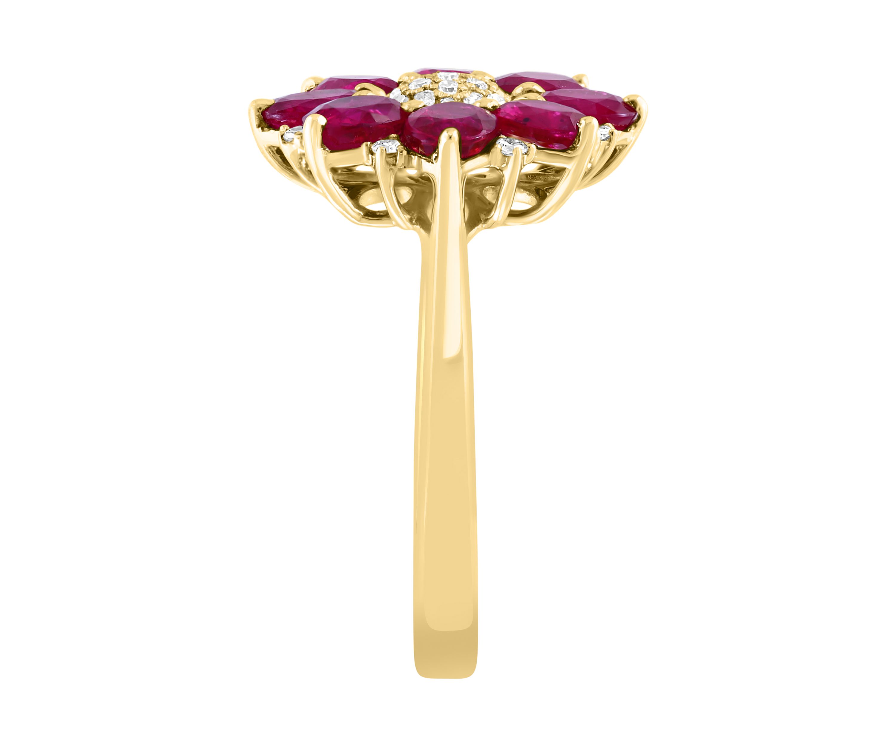 1/8 ct. t.w. Diamond and Natural Ruby Flower Ring in 14K Yellow Gold