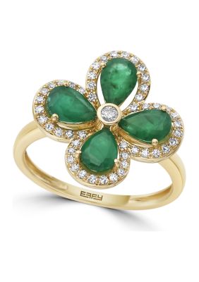 Effy 1/5 Ct. T.w. Diamond, 1.52 Ct. T.w. Emerald Ring In 14K Yellow Gold