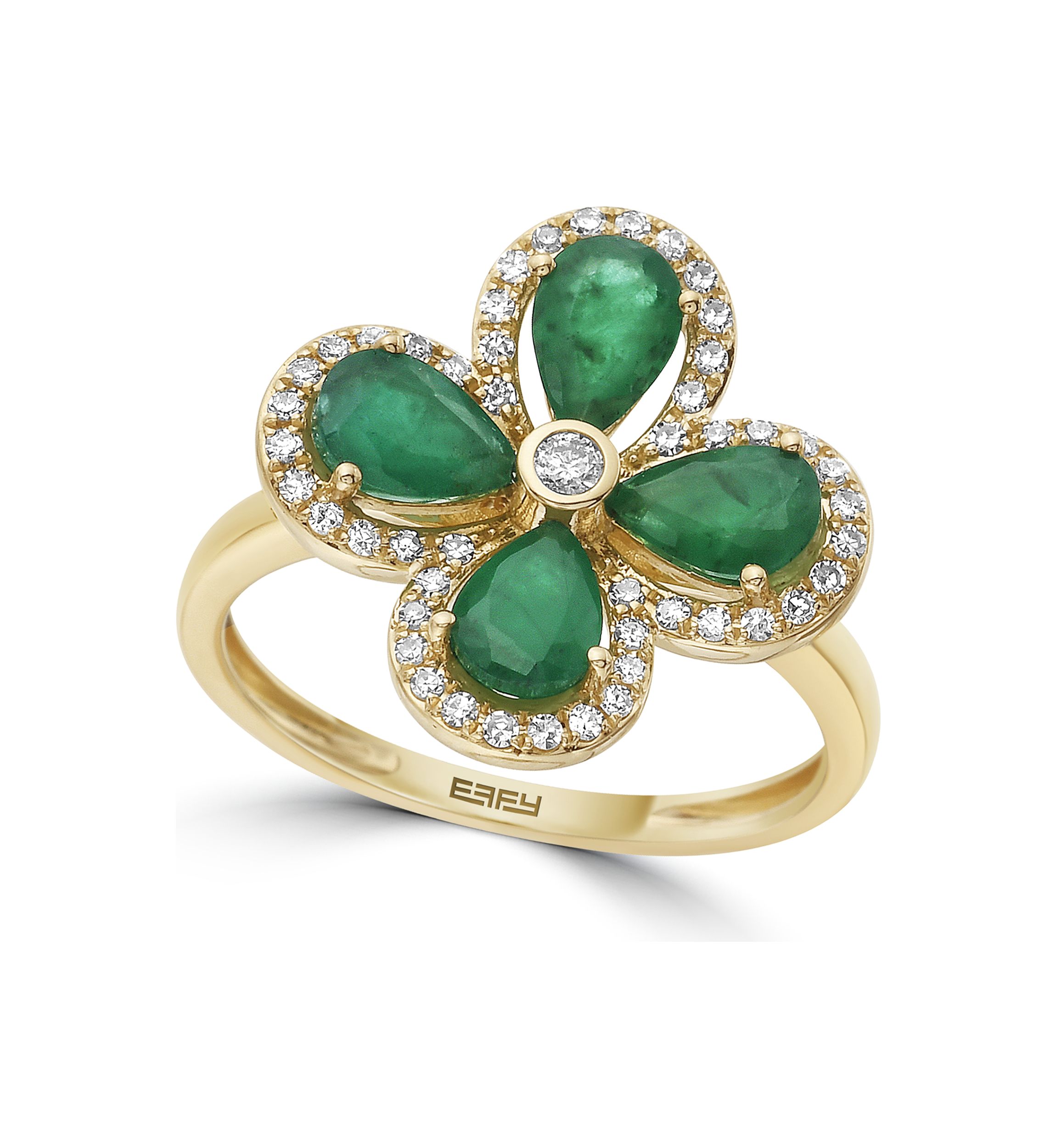 1/5 ct. t.w. Diamond, 1.52 ct. t.w. Emerald Ring in 14K Yellow Gold
