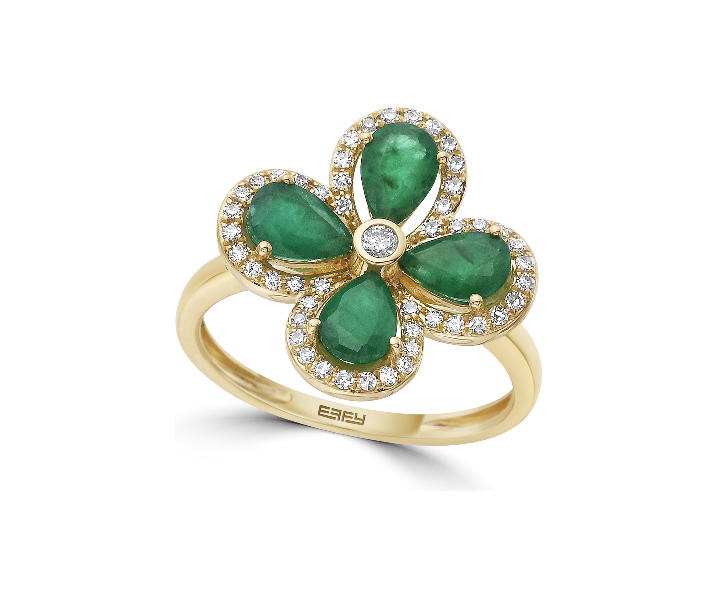 1/5 ct. t.w. Diamond, 1.52 ct. t.w. Emerald Ring in 14K Yellow Gold
