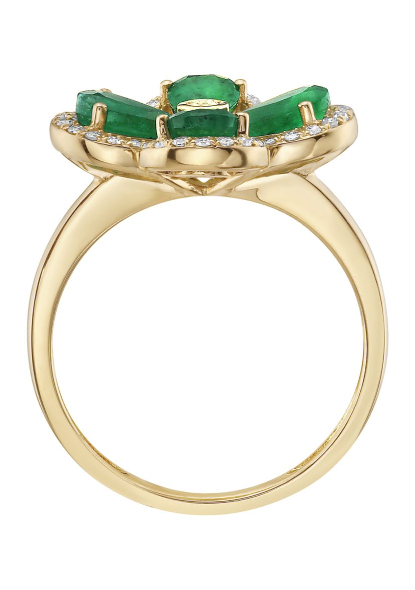 1/5 ct. t.w. Diamond, 1.52 ct. t.w. Emerald Ring in 14K Yellow Gold