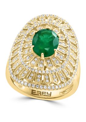 Effy 3/4 Ct. T.w. Emerald, 1.52 Ct. T.w. Diamond Caged Ring In 14K Yellow Gold