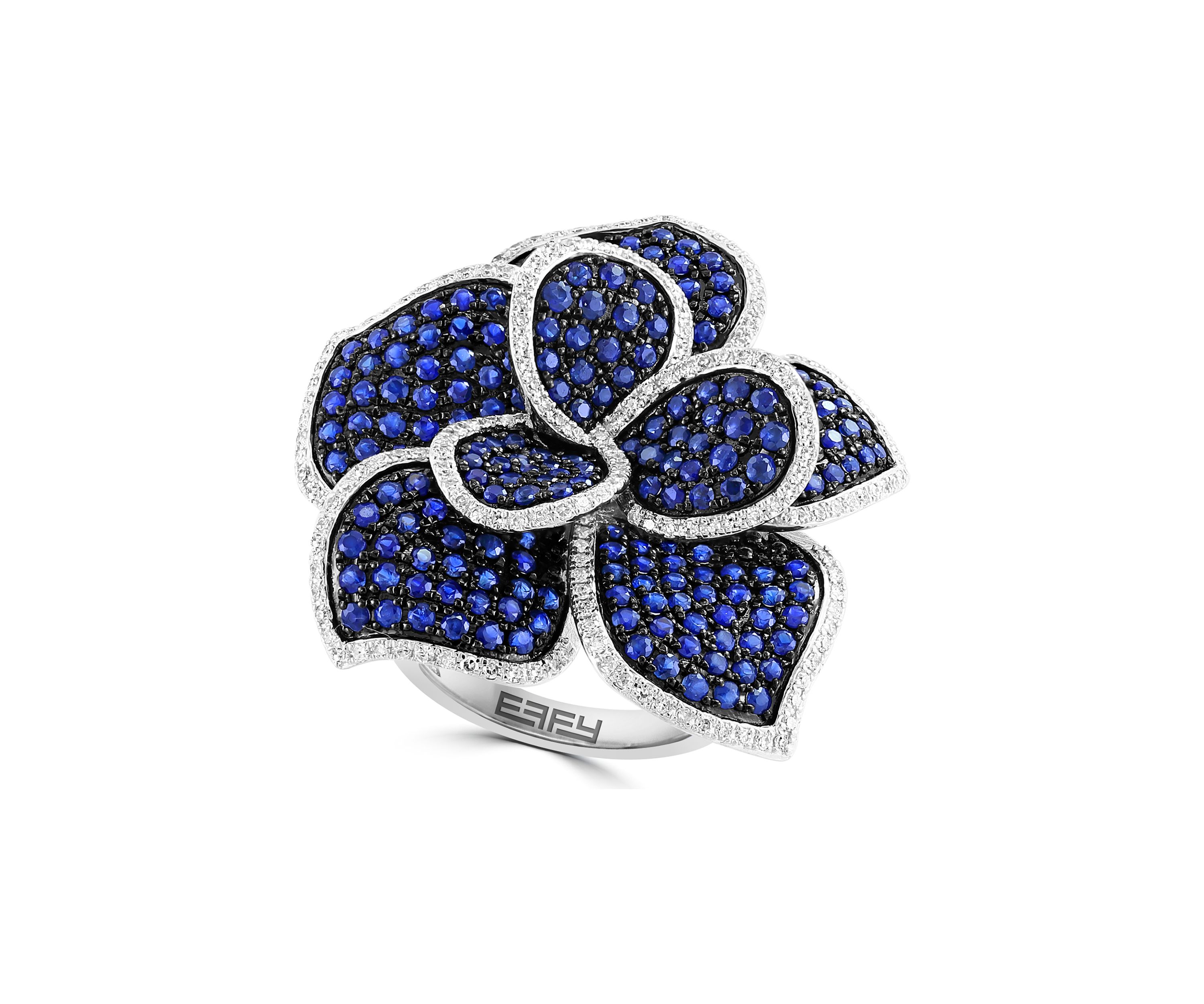 14K White Gold Diamond Sapphire Flower Ring 