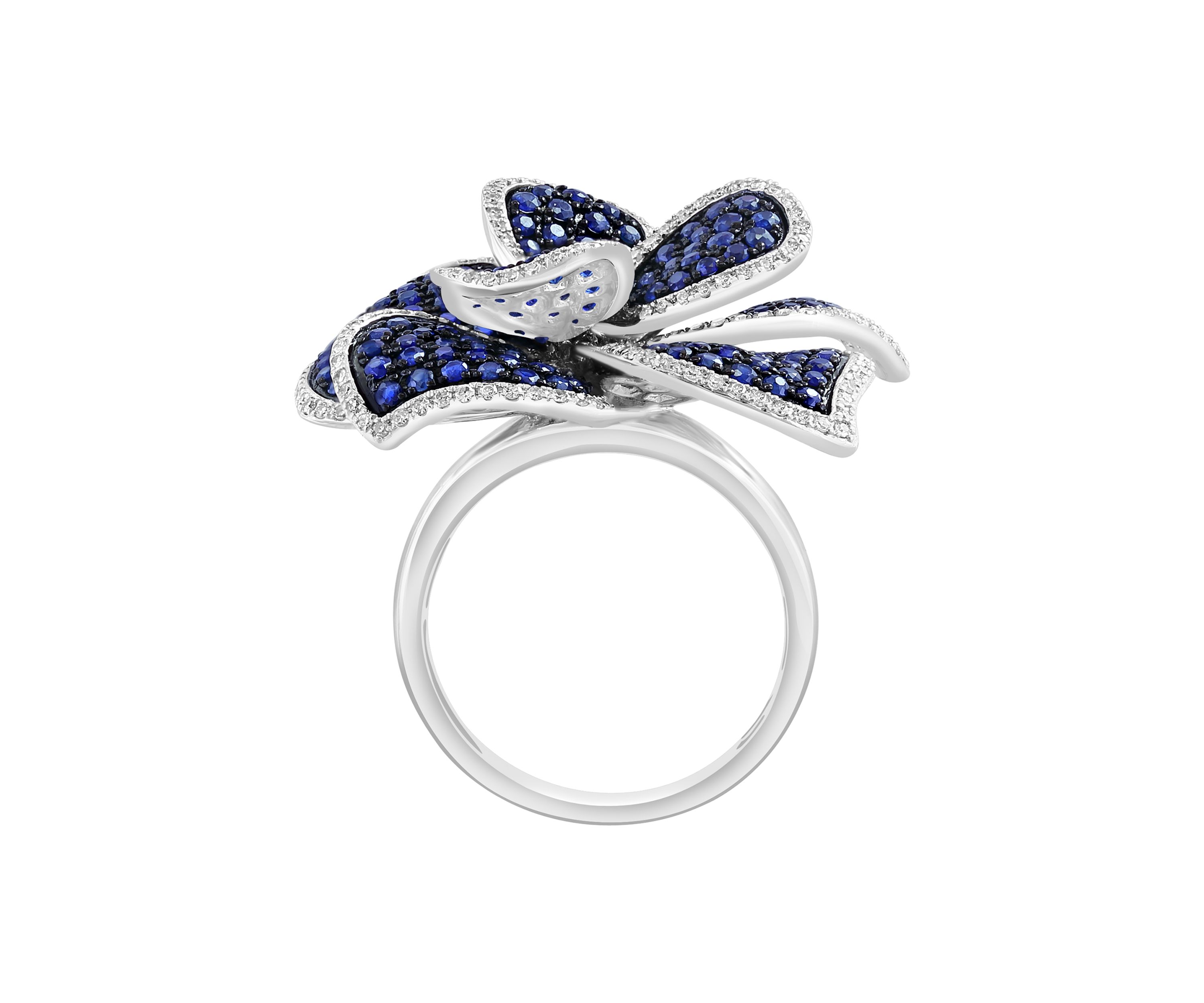 14K White Gold Diamond Sapphire Flower Ring 