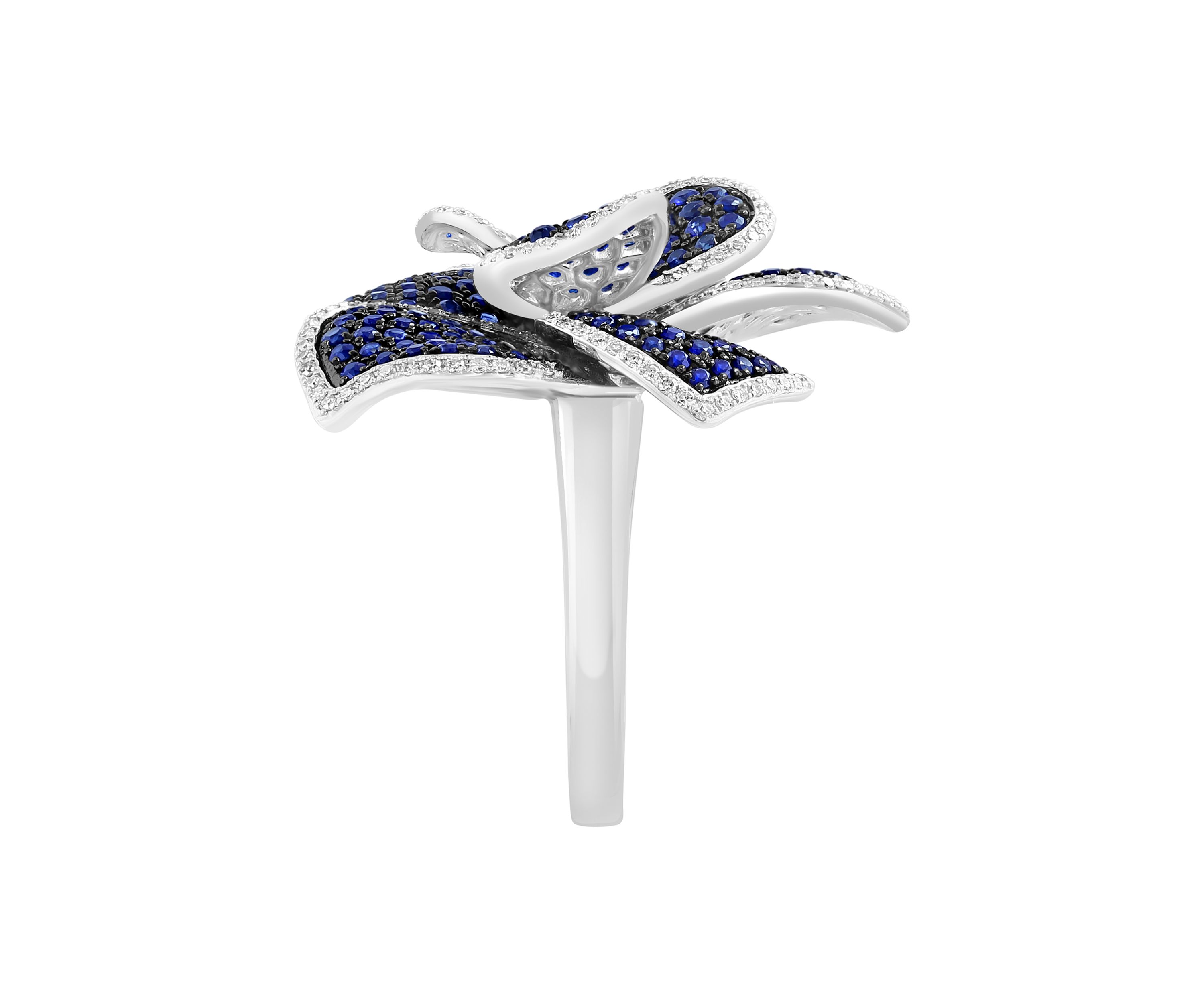 14K White Gold Diamond Sapphire Flower Ring 