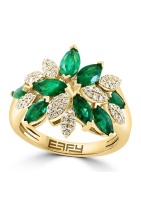 Effy Diamond And Natural Emerald Ring In 14K Yellow Gold, 7 -  0191120777429