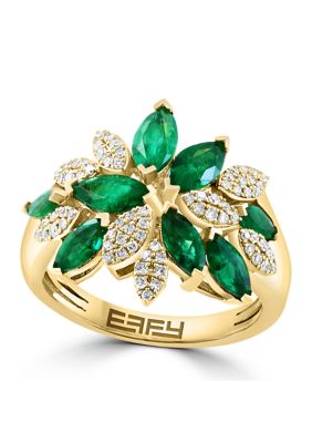Effy Diamond and Natural Emerald Ring in 14K Yellow Gold, 7