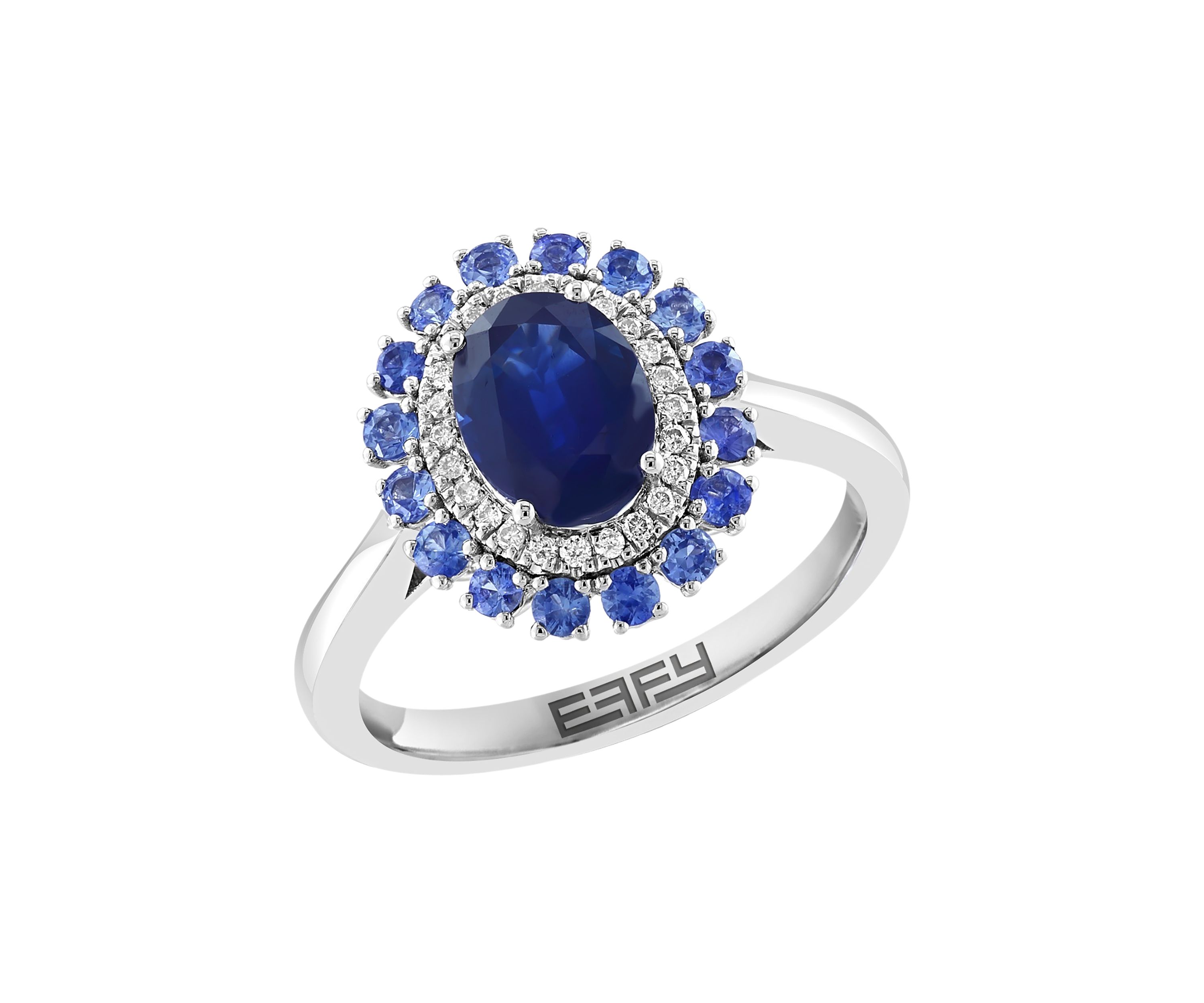 1/10 ct. t.w. Diamond and Natural Sapphire Halo Ring in 14K White Gold