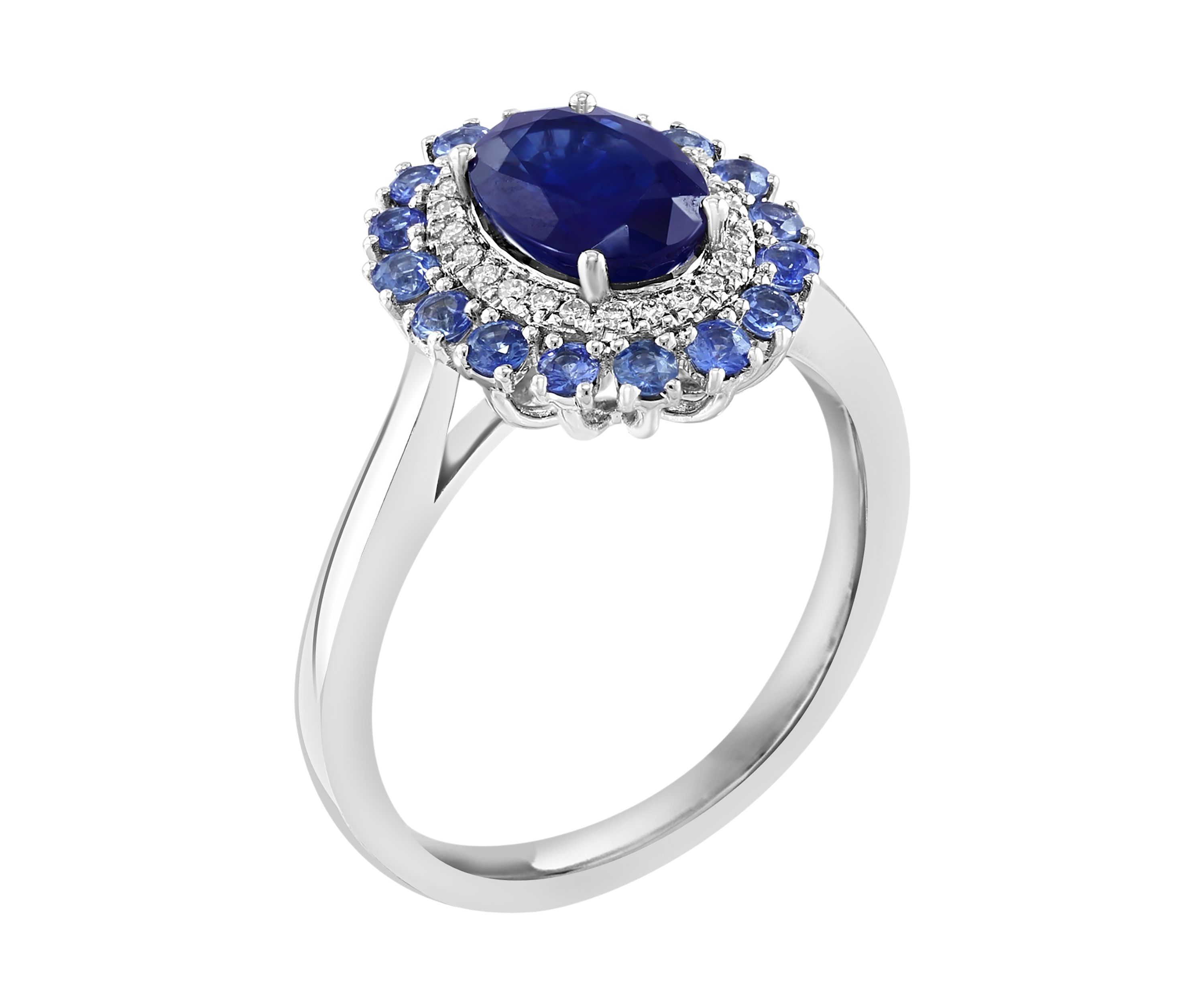1/10 ct. t.w. Diamond and Natural Sapphire Halo Ring in 14K White Gold