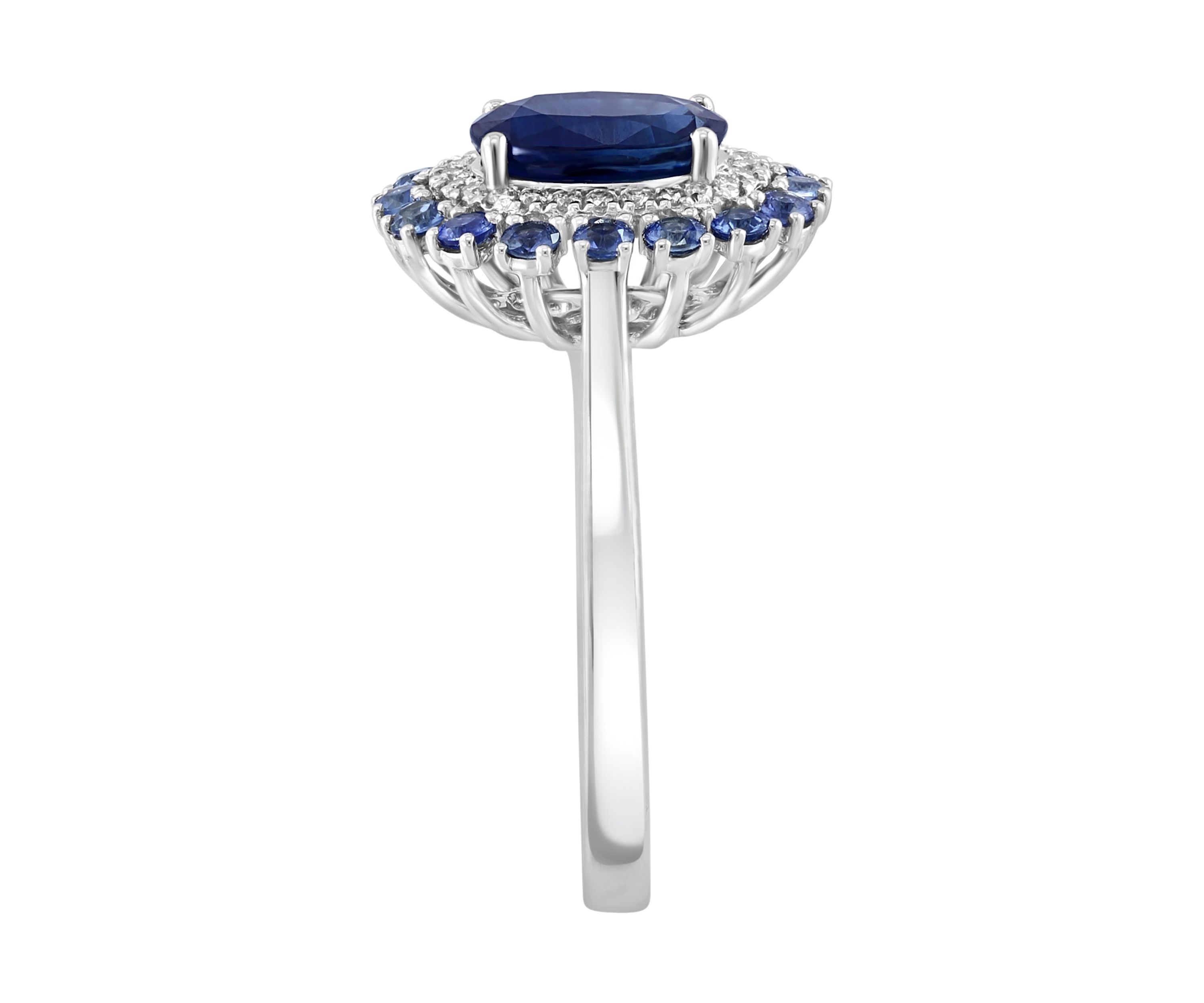 1/10 ct. t.w. Diamond and Natural Sapphire Halo Ring in 14K White Gold