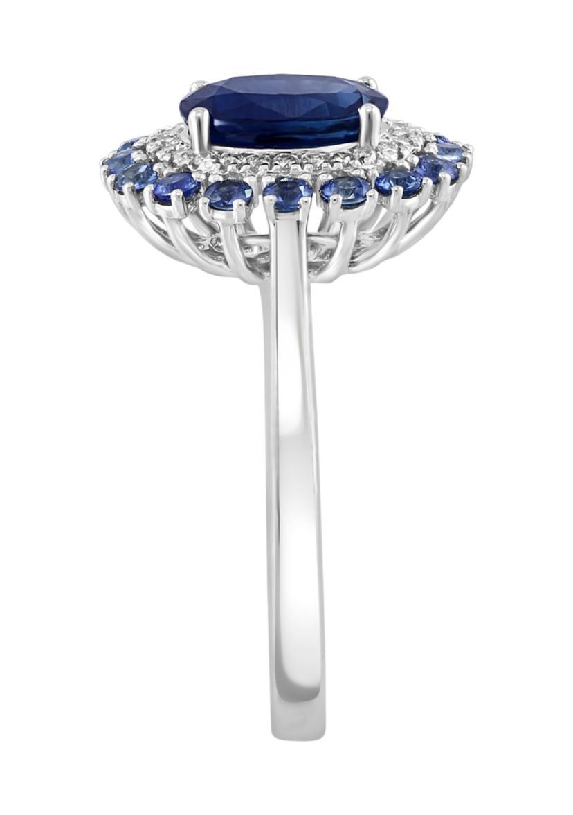 1/10 ct. t.w. Diamond and Natural Sapphire Halo Ring in 14K White Gold